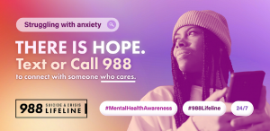 Graphic is an orange to purple gradient featuring a young Black woman on the right side of the scree